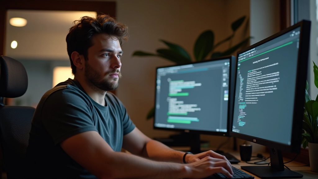 Marcelo Ferreira trabalhando em projeto de tipografia cinética, estúdio de design moderno com múltiplos monitores e ferramentas de design